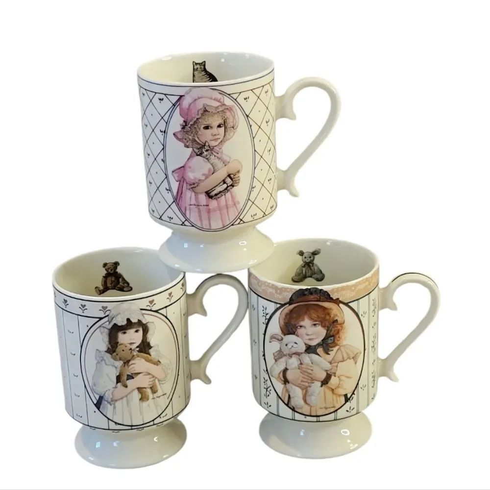 Vintage Jan Hagara Collectible Victorian Style Mugs Set Of 3 "1985"